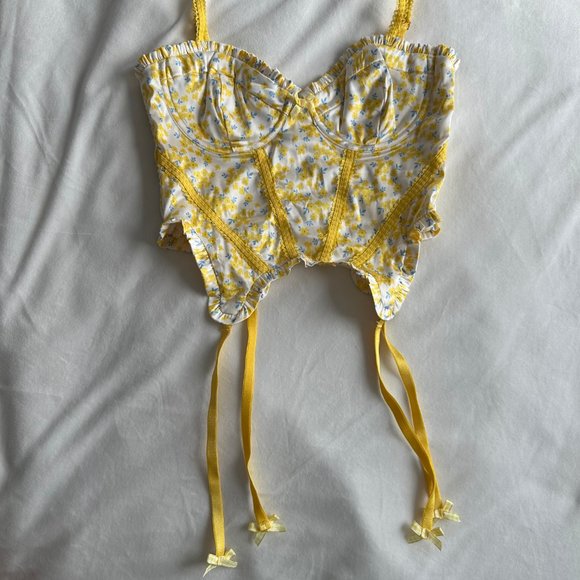 For Love & Lemons Daffodil Yellow Bustier Corset Top with Garter Straps - Picture 2 of 6